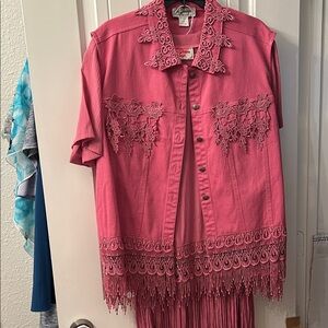3 piece Vintage Chic Pink Pleated Prairie Skirt, vest and top, Coastal Cowgirl